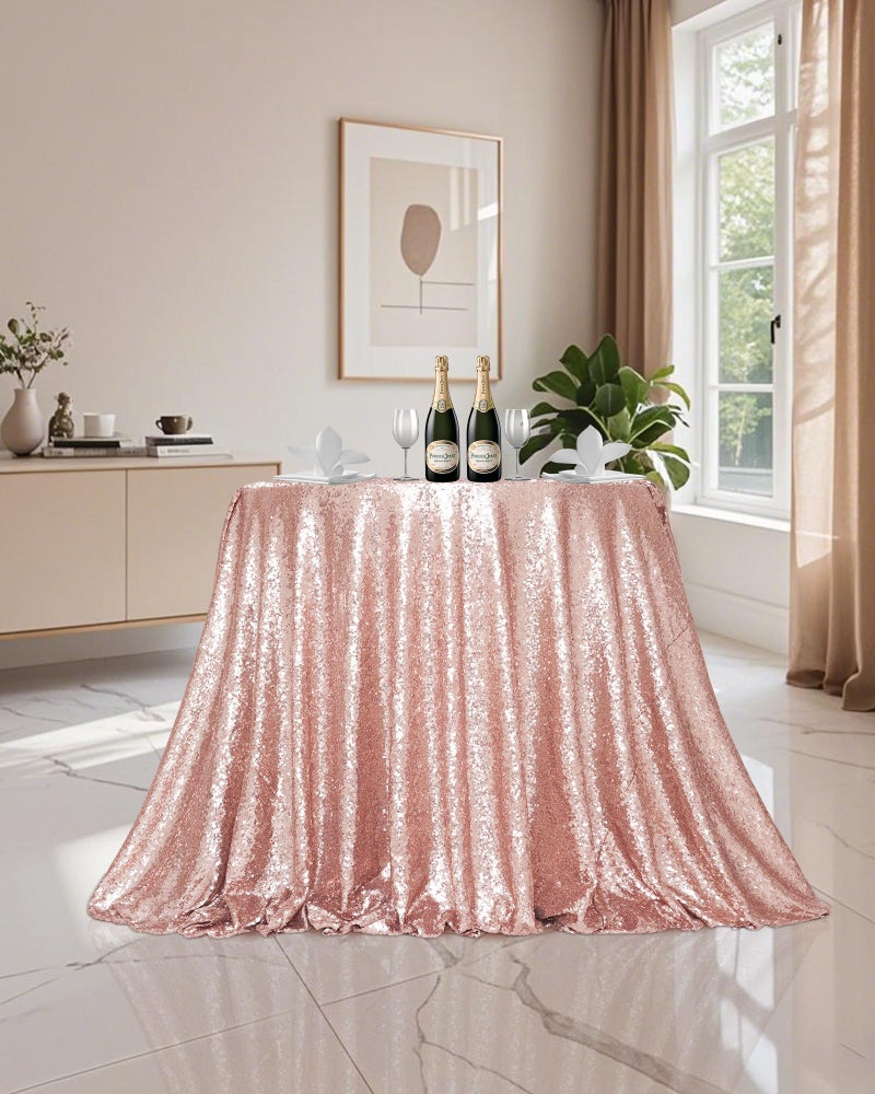 PartyDelight 70" Round Rose Gold Sequin Tablecloth High-Density 3mm Stitched Sequins Shimmering Table Overlay for 4ft Round Tables, Weddings & Anniversaries - Image 2